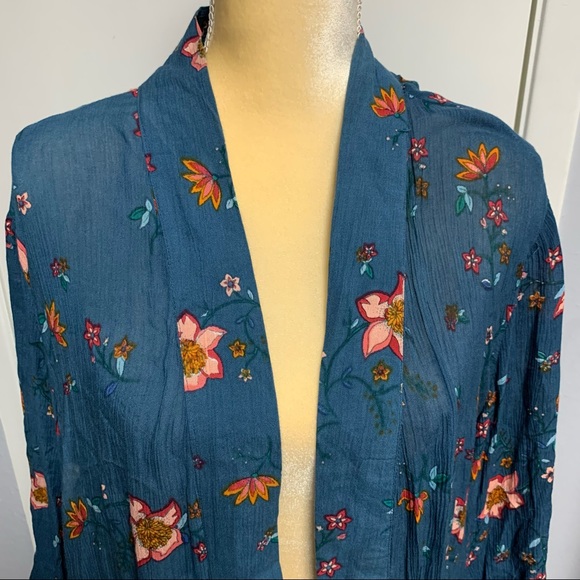 BLUE RAIR  FLORAL KIMONO CARDIGAN SHRUG SIZE L - Picture 2 of 7